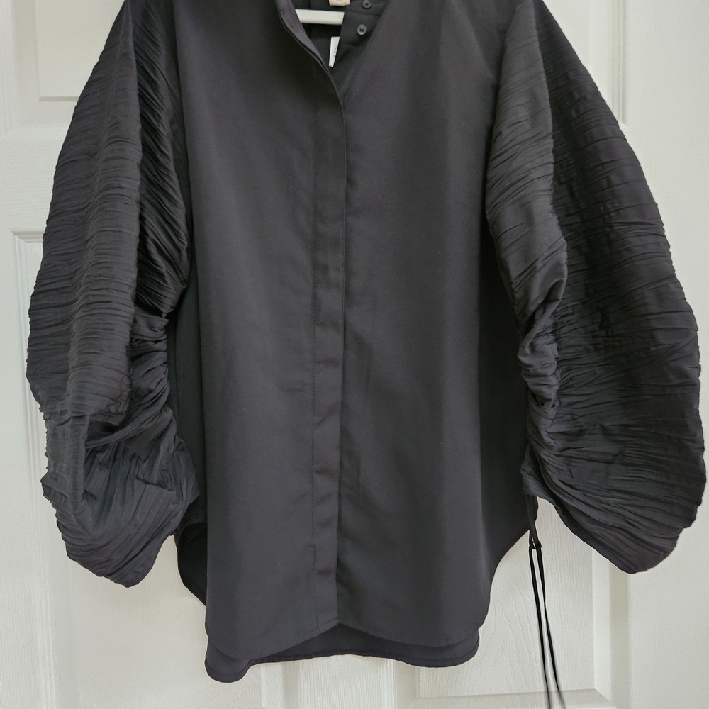 Black Blouse with Textured Sleeves